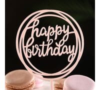 Топпер пластик "Happy Birthday" круг розовый 