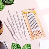 Свечи металлик 14см 6шт с подставкой серебро